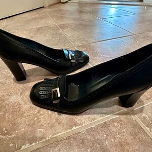 Etienne Aigner Black Loafers with Buckle Detail